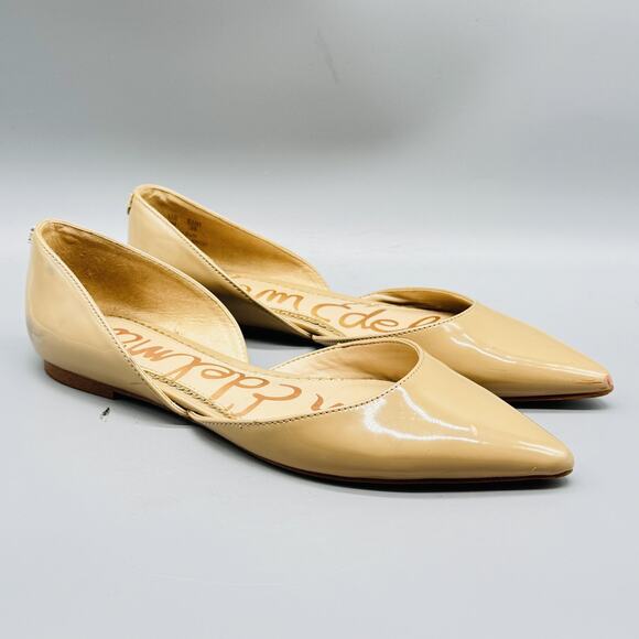 Sam Edelman Shoes Womens 6 Beige Patent Leather D'Orsay Pointed Toe Flats Cutout - Picture 2 of 13